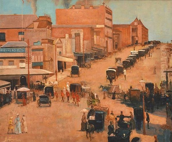 Allegro Con Brio, Bourke Street West 1885-86 (after Tom Roberts) Oil Painting by Louis Gensollen