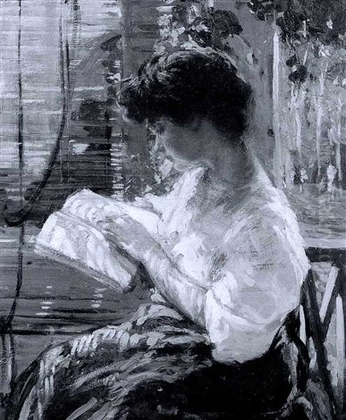 A Pleasant Afternoon / Portrait Of A Young Woman Reading Oil Painting by Lillian Genth