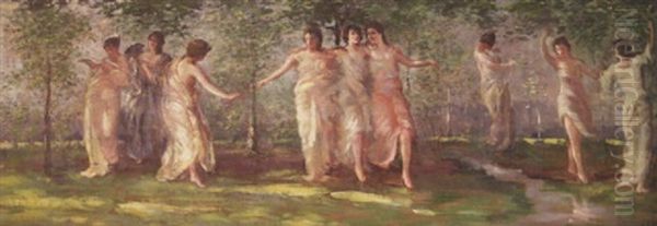 Maidens Dancing In The Woods Oil Painting by Lillian Genth