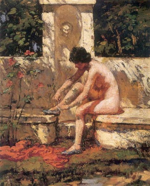 Nude In A Garden Oil Painting by Lillian Genth