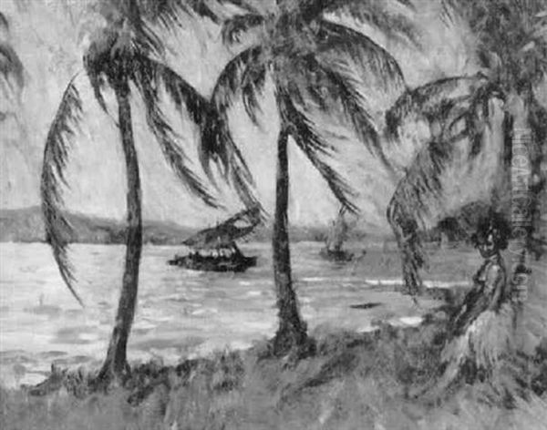 A Moonlight Landscape In Papua, New Guinea Oil Painting by Lillian Genth