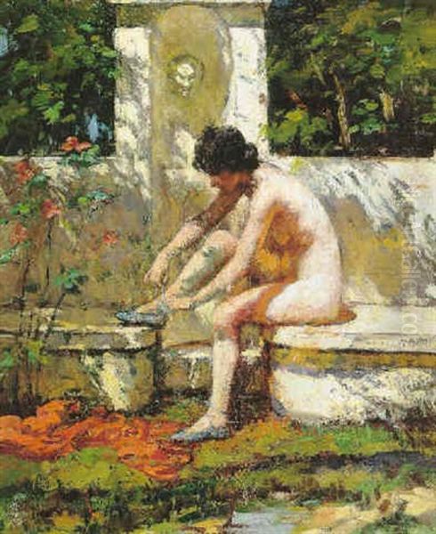 Nude In A Garden Oil Painting by Lillian Genth