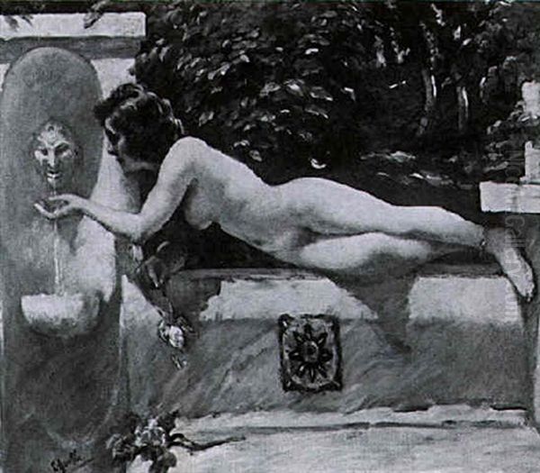 The Drinking Fountain Oil Painting by Lillian Genth