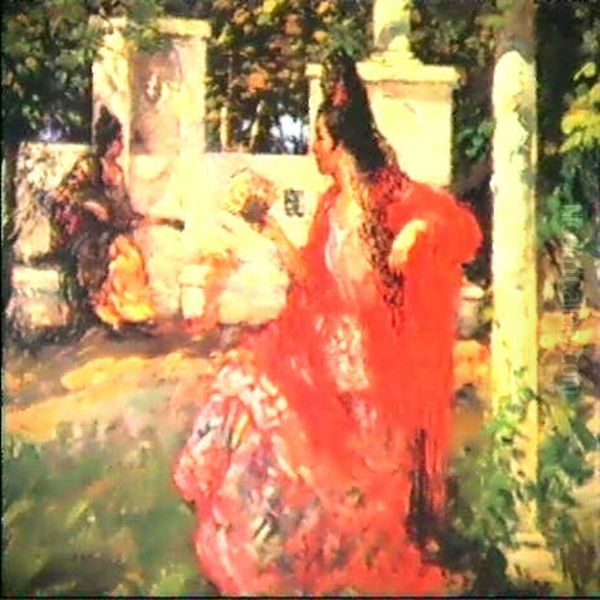 In A Spanish Garden Oil Painting by Lillian Genth