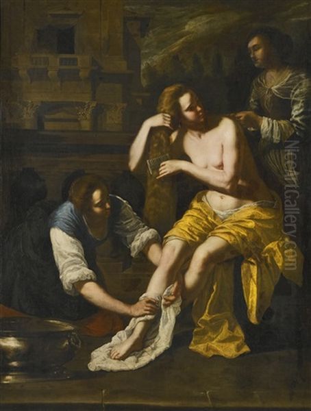 Bathsheba At Her Bath Oil Painting by Artemisia Gentileschi