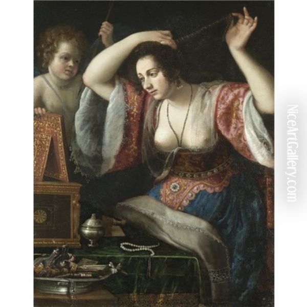 A Lady Before A Mirror (venus At Her Toilet?) Oil Painting by Artemisia Gentileschi