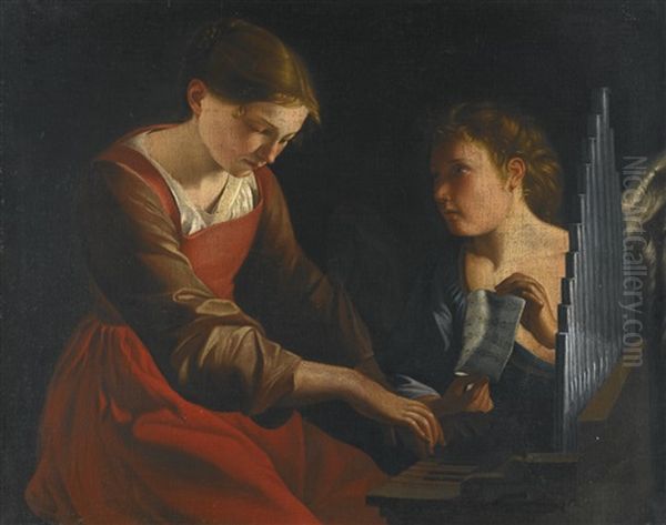 Saint Cecilia With An Angel Oil Painting by Orazio Gentileschi