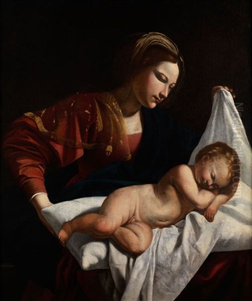 Madonna Mit Schlafendem Jesuskind by Orazio Gentileschi