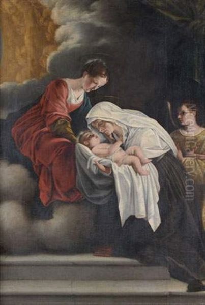 La Vierge Presentant L'enfant A Sainte Francoise Romaine Oil Painting by Orazio Gentileschi