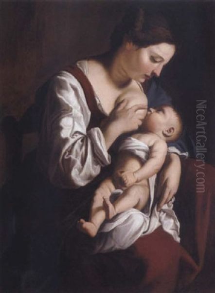 Madonna In Atto Di Lattare Il Bambino Oil Painting by Orazio Gentileschi