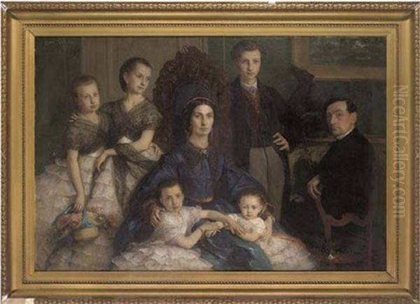 Portrait Of A Family In An Interior Oil Painting by Emmanuel Genty