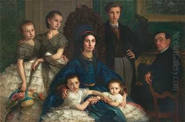 En Familiegruppe Oil Painting by Emmanuel Genty