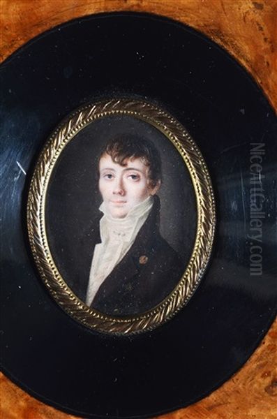 Jeune Homme Coiffe De Meches, En Costume Marron Empire A Haut Col Et Boutons Dores Oil Painting by Jean Baptiste Genty