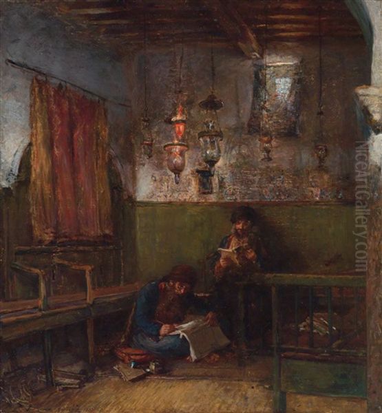 In The Synagogue (at Tripolis?) Oil Painting by Ismael Gentz