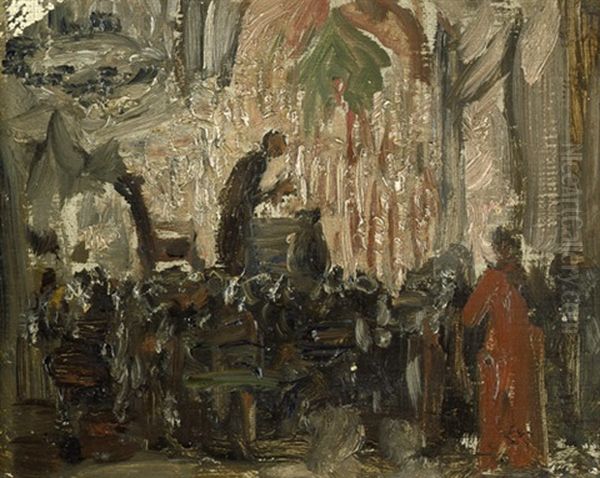 Das Konzert; Bei Der Messe (2 Works) Oil Painting by Wilhelm (Karl) Gentz