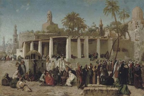 Crowds Gathering Before The Tombs Of The Caliphs, Cairo Oil Painting by Wilhelm (Karl) Gentz