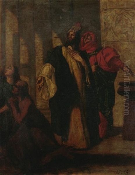 Pharisaer Im Tempel (study) Oil Painting by Wilhelm (Karl) Gentz