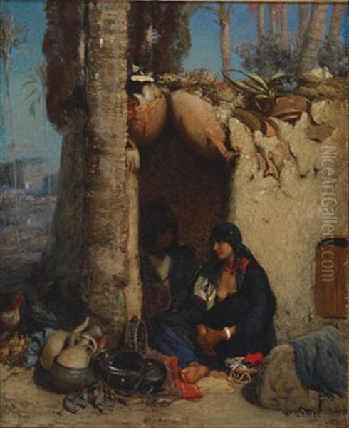 Arab Women Resting In A Doorway Oil Painting by Wilhelm (Karl) Gentz