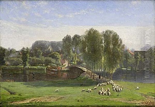 Pastoralt Landskap Med Farhjord Oil Painting by Wilhelm (Karl) Gentz