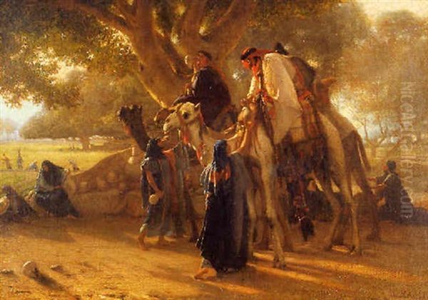 At The Watering Hole Oil Painting by Wilhelm (Karl) Gentz