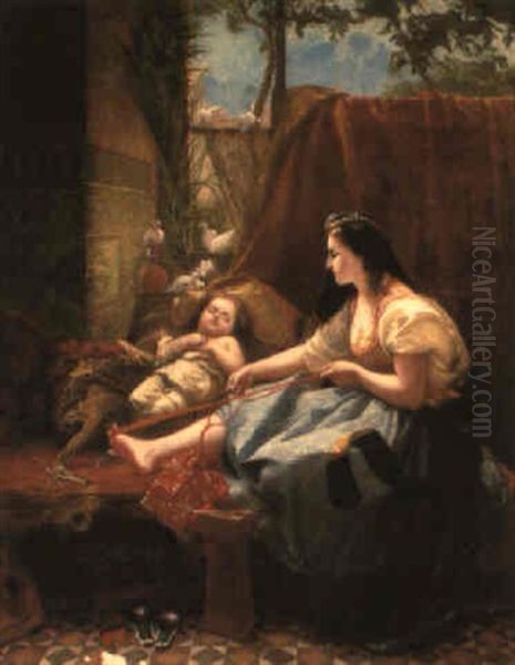 An Arab Mother And Her Child Oil Painting by Wilhelm (Karl) Gentz