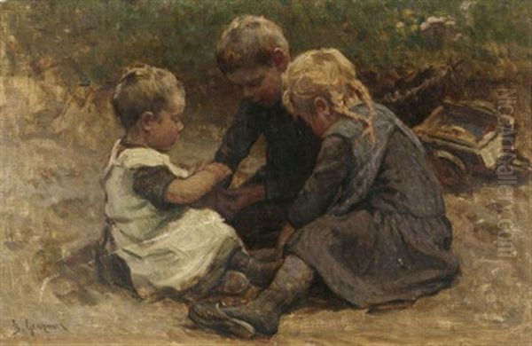 Drei Kinder Beim Spiel Oil Painting by Berthold Genzmer