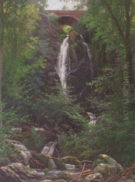 Waterfall At The Pyrenese Oil Painting by Berthold Genzmer