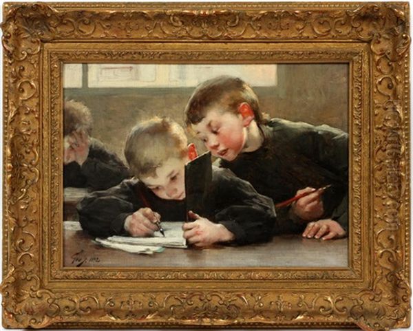 School Days Oil Painting by Henry Jules Jean Geoffroy