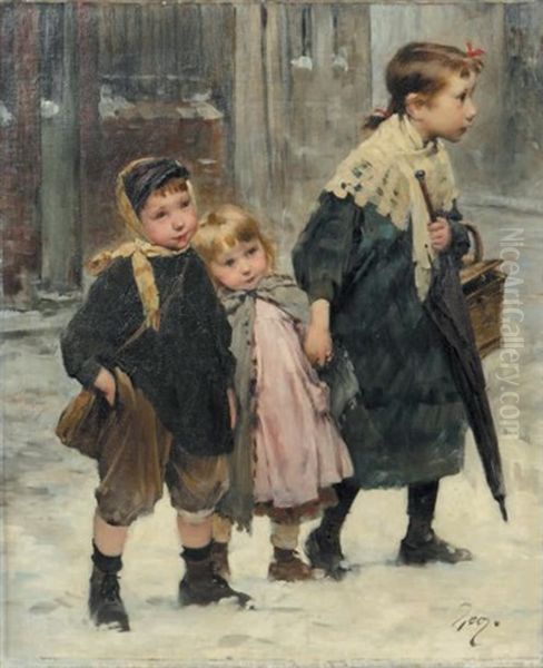 Scene Enfantine Oil Painting by Henry Jules Jean Geoffroy