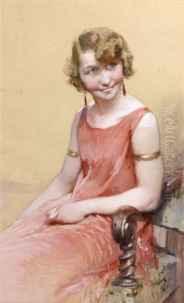 Jeune Fille Souriante Oil Painting by Henry Jules Jean Geoffroy