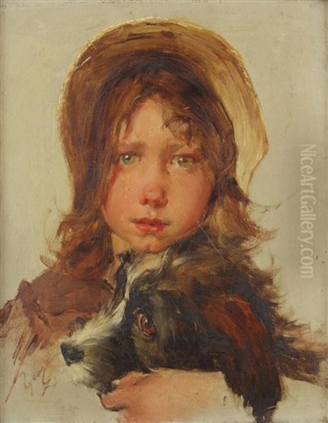 Petite Fille Et Son Chien Oil Painting by Henry Jules Jean Geoffroy