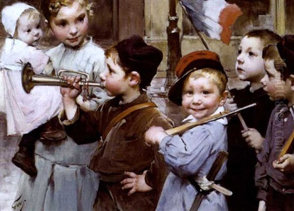 Les Petits Soldats Oil Painting by Henry Jules Jean Geoffroy