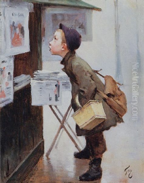 The Latest News Oil Painting by Henry Jules Jean Geoffroy