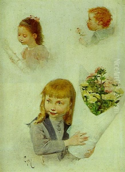 Jeune Fille Au Bouquet De Fleurs Oil Painting by Henry Jules Jean Geoffroy