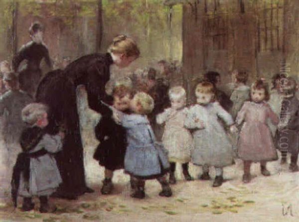 In The Playground Oil Painting by Henry Jules Jean Geoffroy