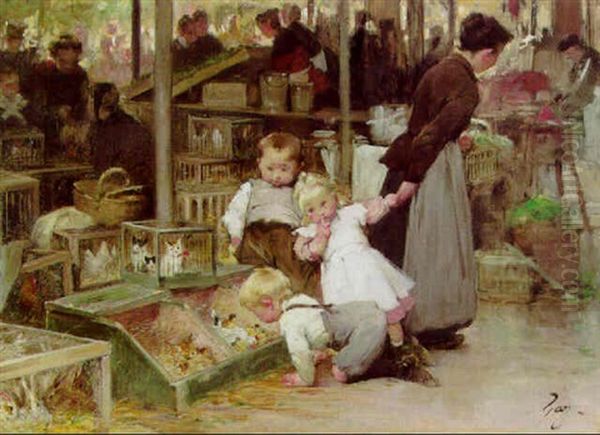 Le Marche De Belleville Oil Painting by Henry Jules Jean Geoffroy