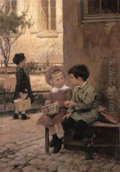 Lunchtime Oil Painting by Henry Jules Jean Geoffroy