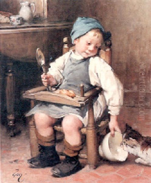 Sharing A Meal Oil Painting by Henry Jules Jean Geoffroy