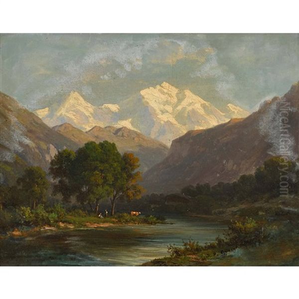 La Jungfrau A Interlaken Oil Painting by Jean Philippe George-Julliard