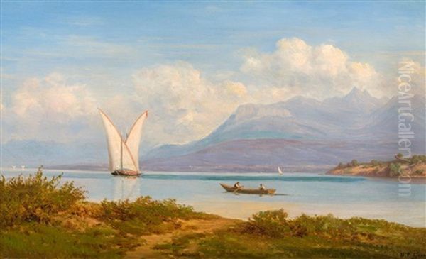 Barque Lemanique Sur Le Lac Oil Painting by Jean Philippe George-Julliard