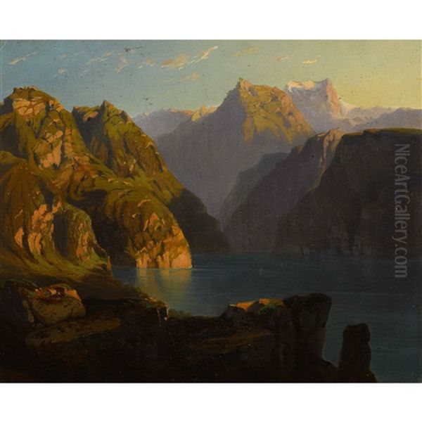 Vierwaldstattersee Mit Urirotstock Oil Painting by Jean Philippe George-Julliard