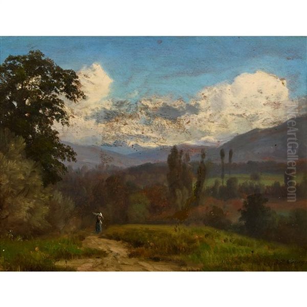 Sommerlandschaft Mit Bauerin Oil Painting by Jean Philippe George-Julliard