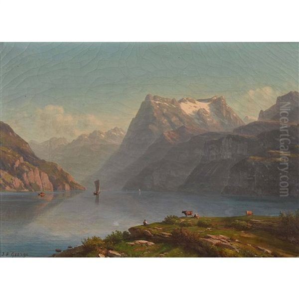 Vierwaldstattersee Mit Urirotstock Oil Painting by Jean Philippe George-Julliard