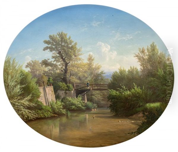 Pont Sur L'aire Au Bois De La Batre Oil Painting by Jean Philippe George-Julliard