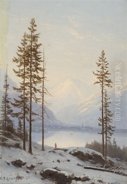 Winterlandschaft Mit Blick Auf Den Vierwaldstattersee Oil Painting by Jean Philippe George-Julliard