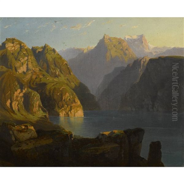 Vierwaldstattersee Mit Urirotstock Oil Painting by Jean Philippe George-Julliard