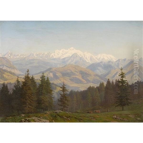 Mont-blanc Vu Des Voirons Oil Painting by Jean Philippe George-Julliard