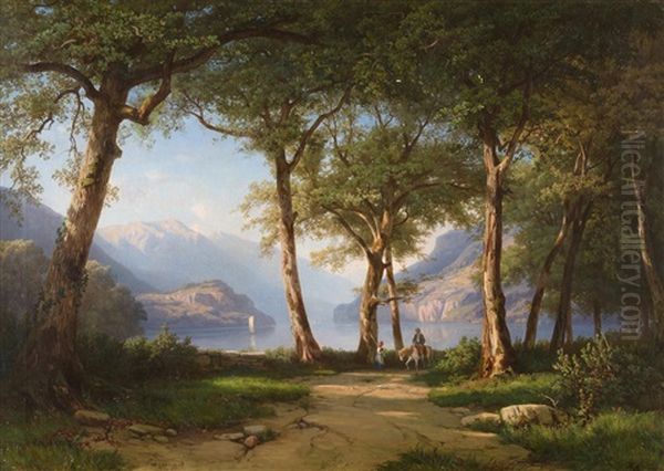 Vue Du Lac De Brientz Prise Des Environs D'interlaken Oil Painting by Jean Philippe George-Julliard