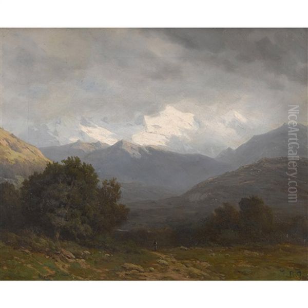 Landschaft Mit Alpenpanorama Oil Painting by Jean Philippe George-Julliard