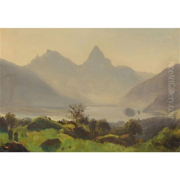 Blick Auf Die Mythen Mit Dem Lauerzersee Oil Painting by Jean Philippe George-Julliard